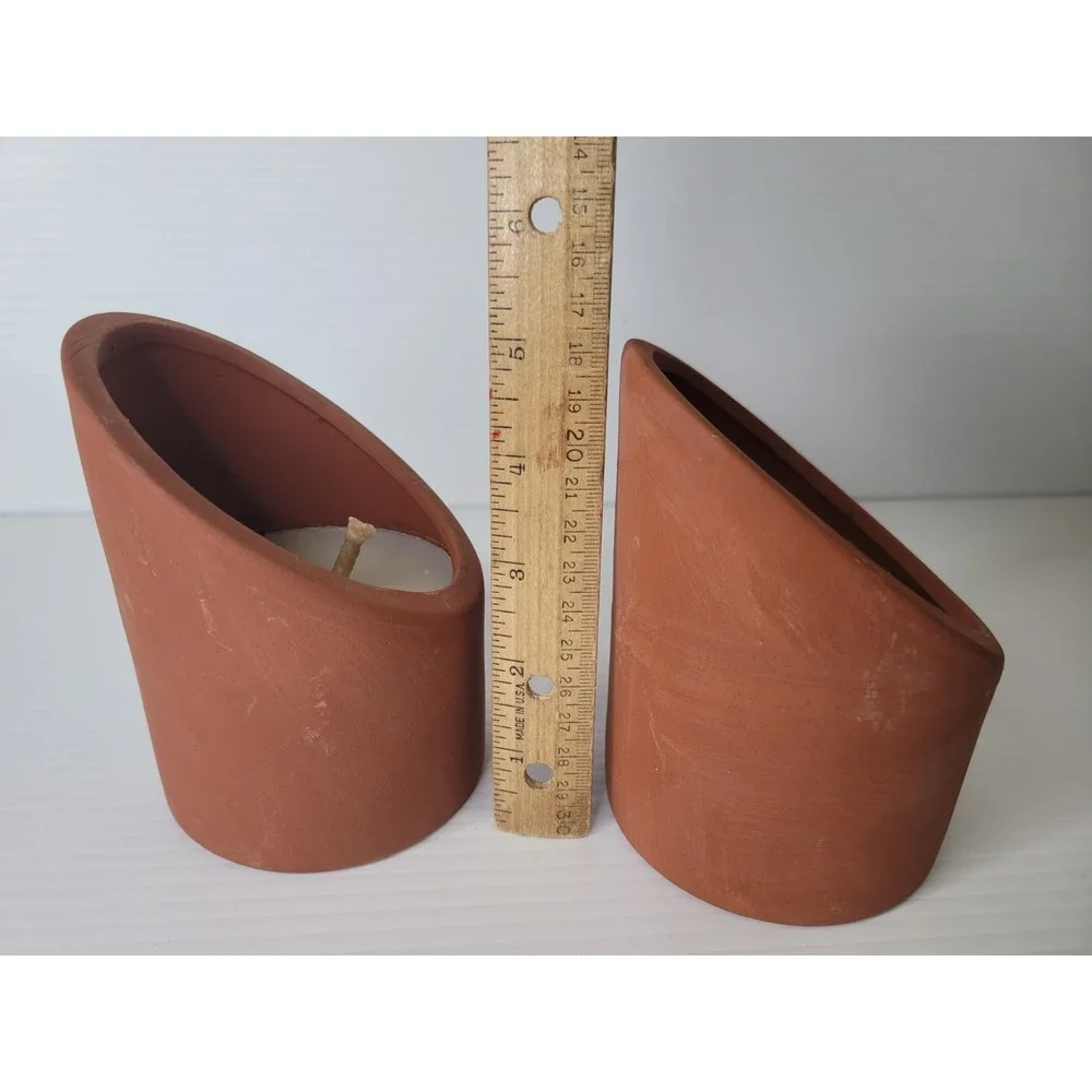 2 Boston Warehouse Terracotta Oval Candle Pot City Light Style Outdoor Decor VTG